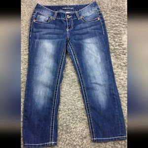 Maurices Capri Jean Pants Womens Size 1/2 Blue Dark Wash Thick Stitch Juniors.